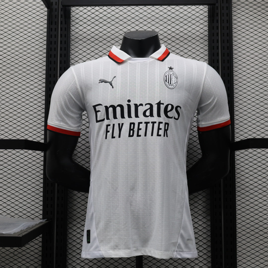 Camisa Milan Away 2024/25 - Jogador Masculino com Patch - Branca, Vermelha e Preta