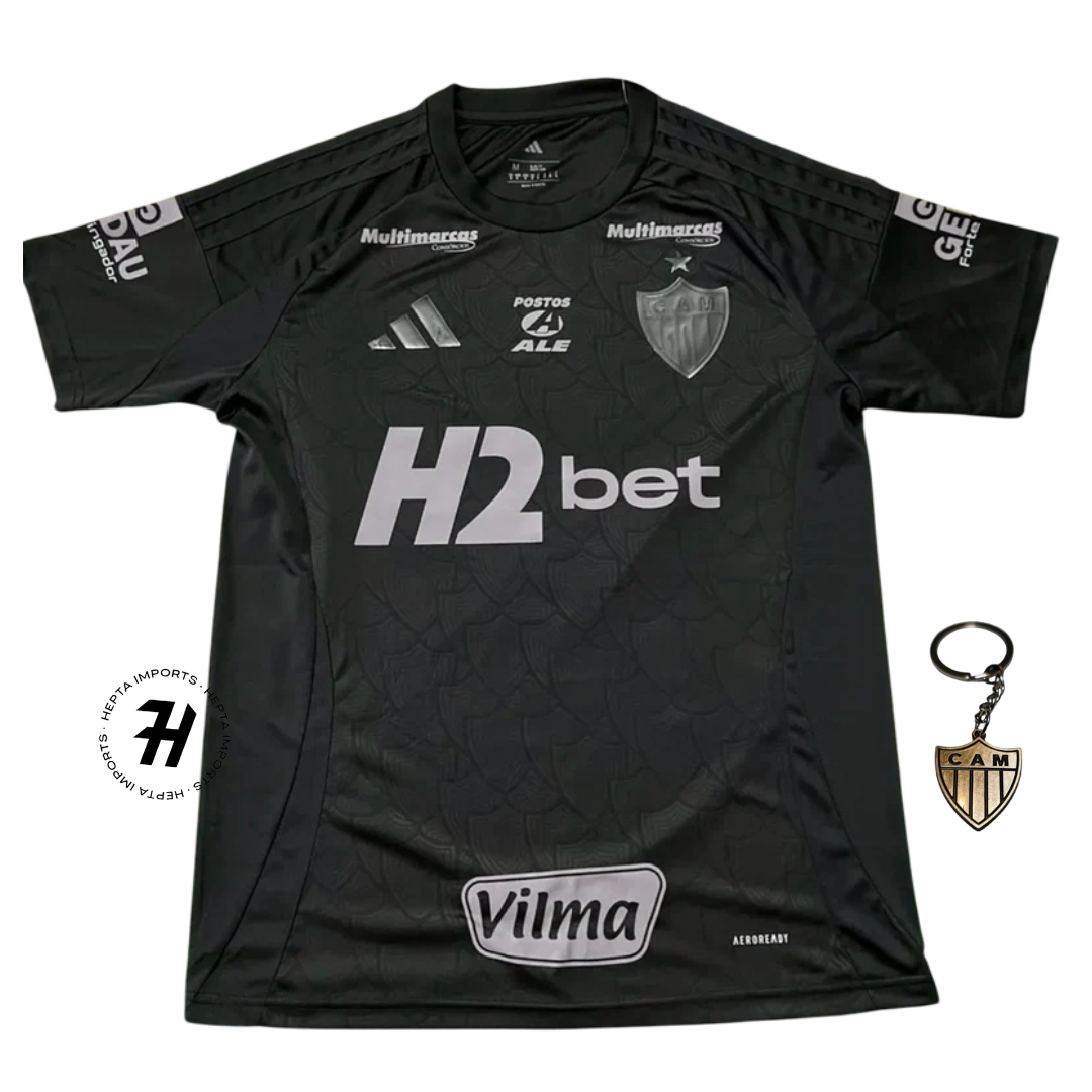 Camisa Atlético-Mg ALL BLACK 25/26 – Com Patrocinadores – Torcedor Masculina + Chaveiro de Brinde