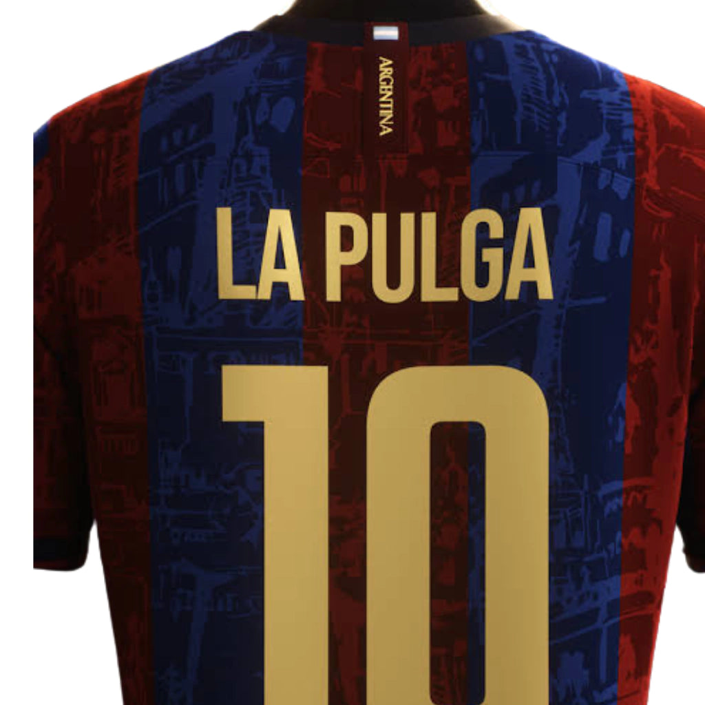 Camisa The Prince – LA PULGA 10# – Barcelona 2025/2026 – Masculina Comma Football – Vermelho e Azul