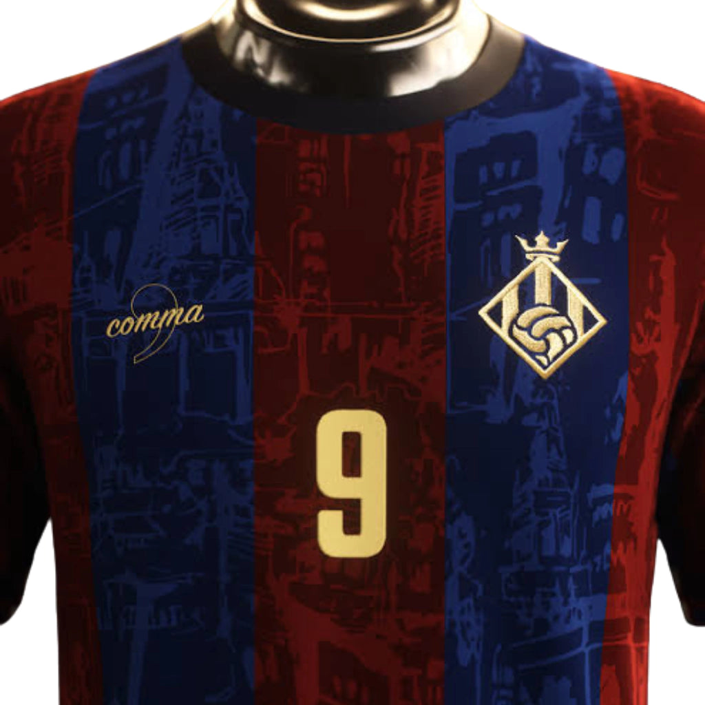 Camisa The Prince – Suárez 9# – Barcelona 2025/2026 – Masculina Comma Football – Vermelho e Azul
