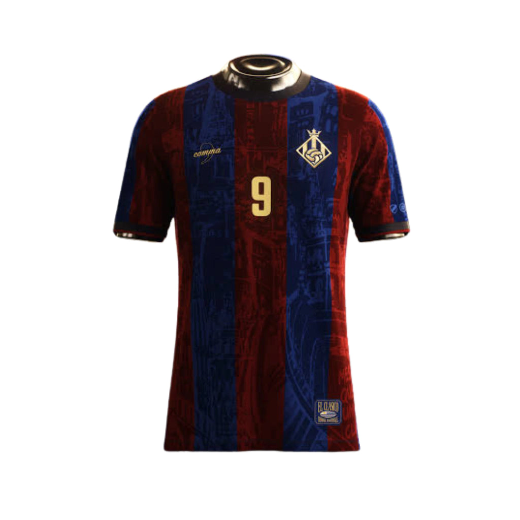 Camisa The Prince – Suárez 9# – Barcelona 2025/2026 – Masculina Comma Football – Vermelho e Azul