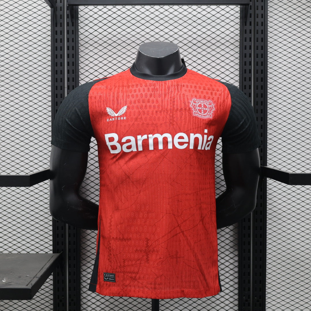 Camisa Bayer Leverkusen Home 2024/25 Jogador Castore Masculino com Patch- Vermelha, Preta e Branca