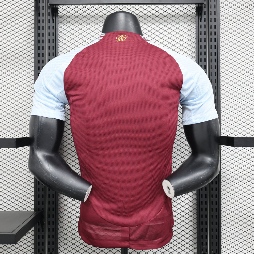 Camisa Aston Villa Home 2024/25 Jogador Adidas Masculino com Patch- Vinho e Branca