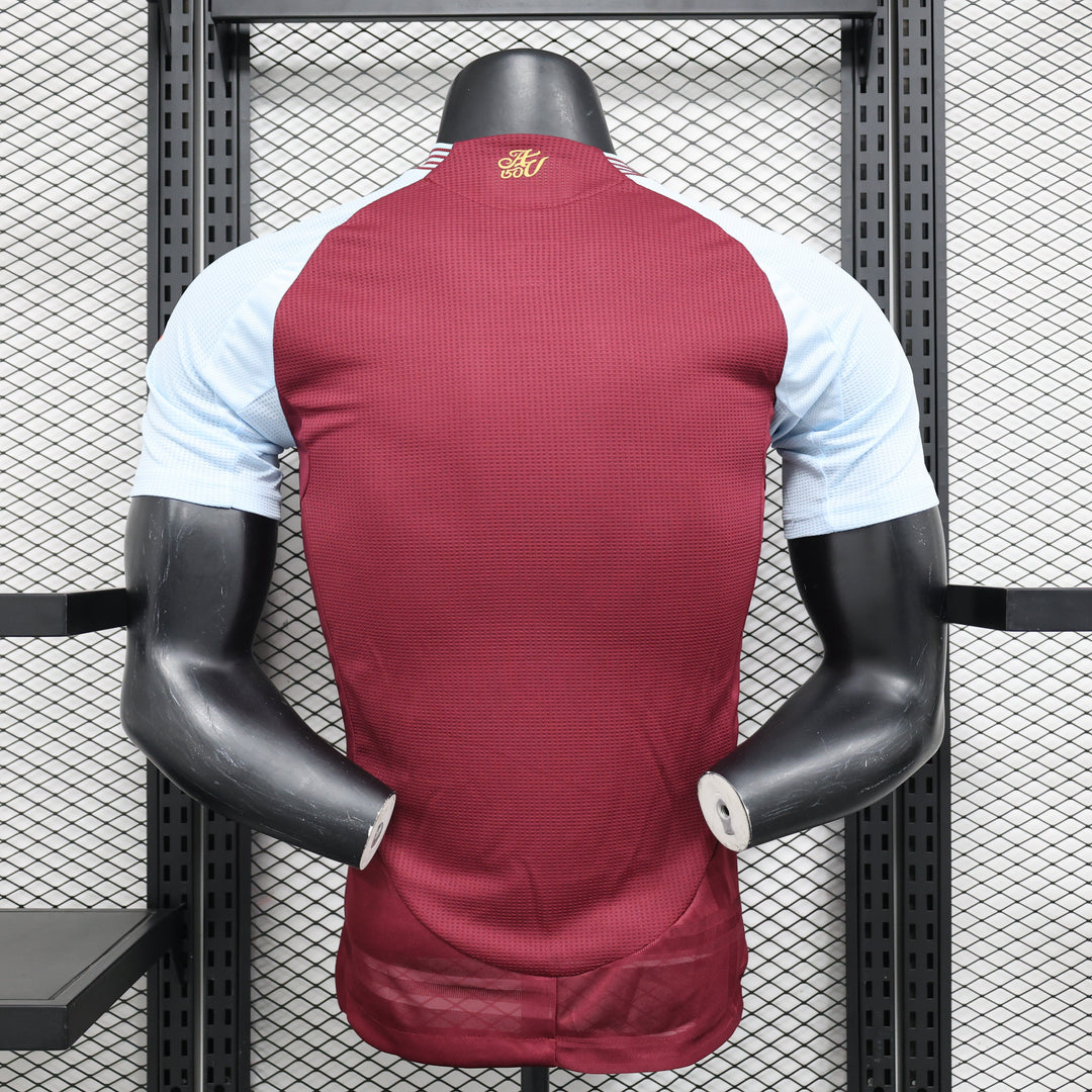 Camisa Aston Villa Home 2024/25 Jogador Adidas Masculino com Patch- Vinho e Branca