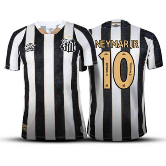 Camisa Santos Reserva 24/25 – NEYMAR JR 10 – Masculino Torcedor – Listrada Preta e Branca