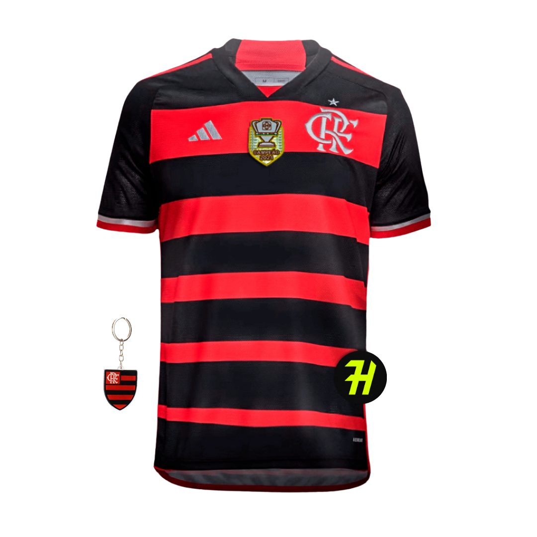 Camisa Flamengo Home 2024/25 Masculina Torcedor + Patch Campeão da Copa do Brasil 2024 +Chaveiro de Brinde