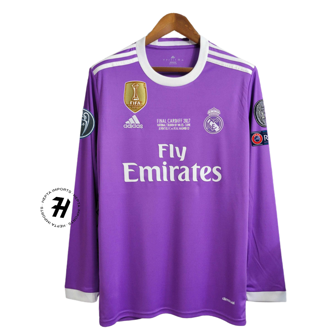 Camisa Retrô Manga Longa Real Madrid Away 16/17 – RONALDO 7 – Masculina Roxa