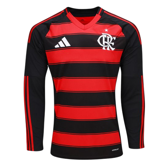 Camisa Flamengo Manga Longa 25/26 Home Adidas Masculino Torcedor - Vermelha e Preta
