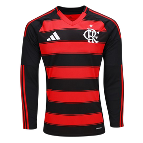 Camisa Flamengo Manga Longa 25/26 Home Adidas Masculino Torcedor - Vermelha e Preta