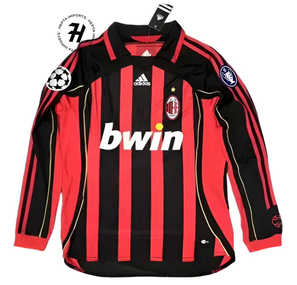 Camisa Milan Home (1) 2006/07 – Retrô Manga Longa Masculina – KAKÁ 22#