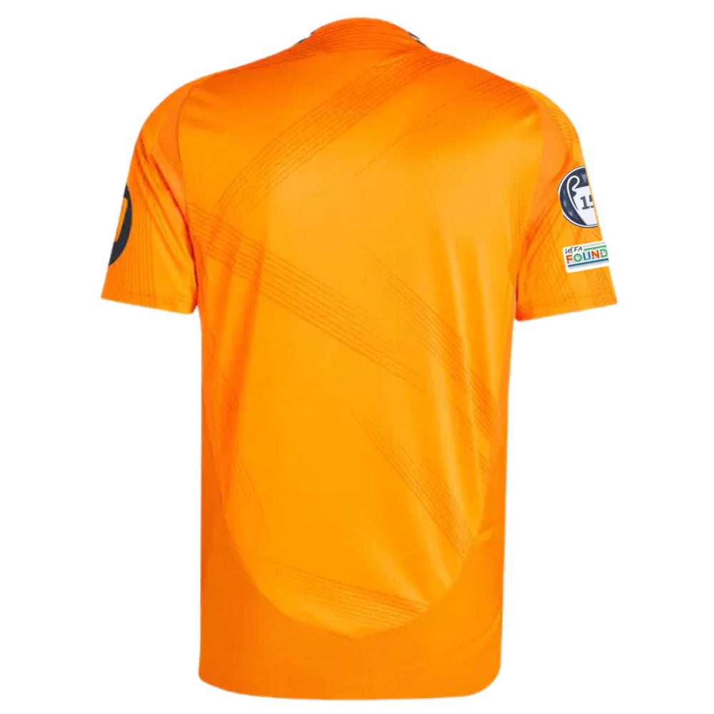 Camisa Real Madrid Away 24/25 – Com Patchs Campeão Champions League – Torcedor – Masculino – Laranja