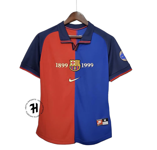Camisa Barcelona 100 Anos Retrô 1999 Azul e Grená – Nike