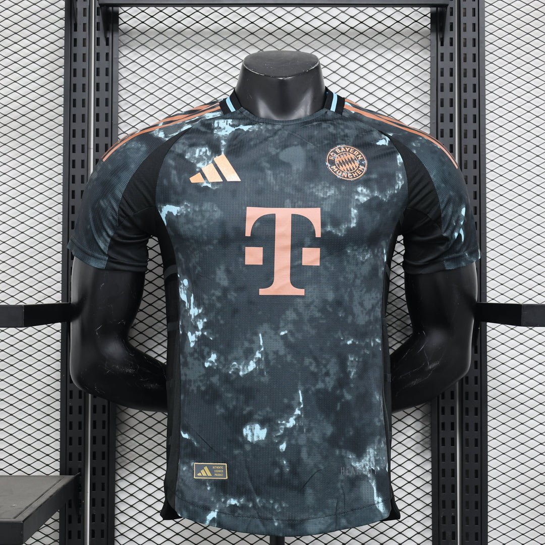 Camisa Bayer de Munique Away 2024/25 Jogador Adidas Masculino com Patch - Preta, Azul e Dourada