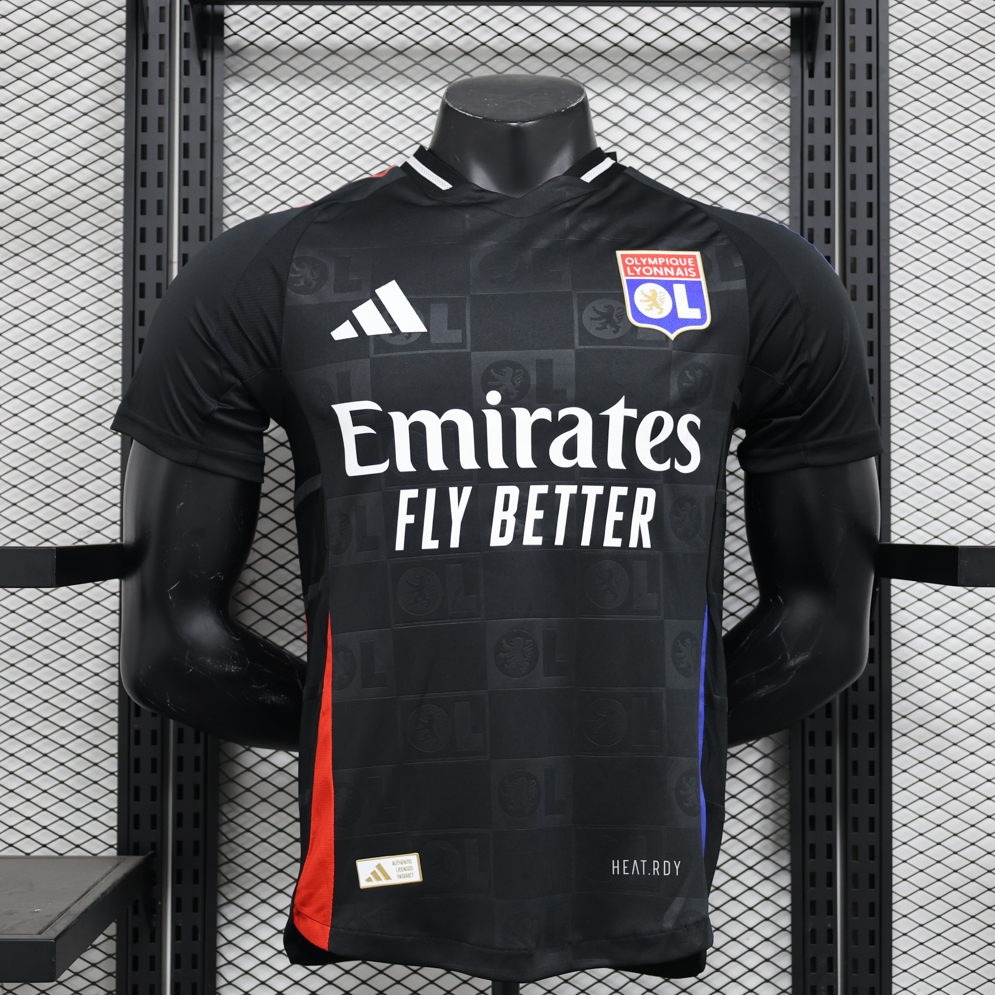 Camisa Lyon Home 2024/25 Jogador Adidas Masculino com Patch - Preta, Branca, Azul e Vermelha