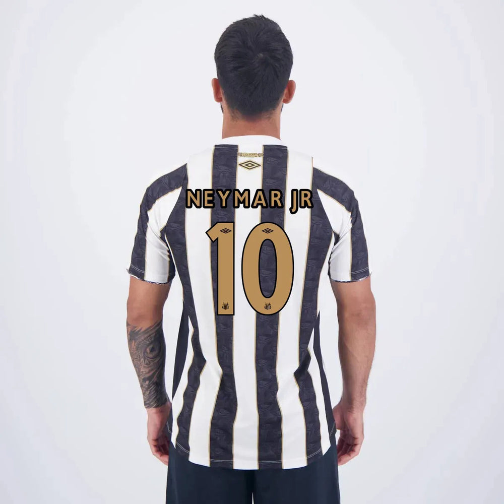 Camisa Santos Reserva 24/25 – NEYMAR JR 10 – Masculino Torcedor – Listrada Preta e Branca