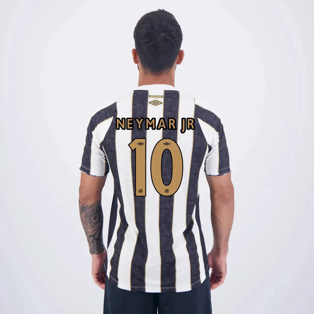 Camisa Santos Reserva 24/25 – NEYMAR JR 10 – Masculino Torcedor – Listrada Preta e Branca