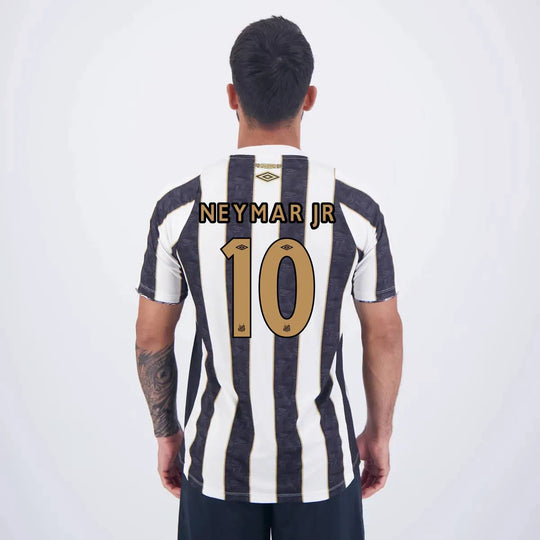 Camisa Santos Reserva 24/25 – NEYMAR JR 10 – Masculino Torcedor – Listrada Preta e Branca
