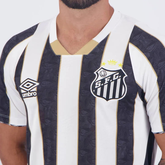 Camisa Santos Reserva 24/25 – NEYMAR JR 10 – Masculino Torcedor – Listrada Preta e Branca